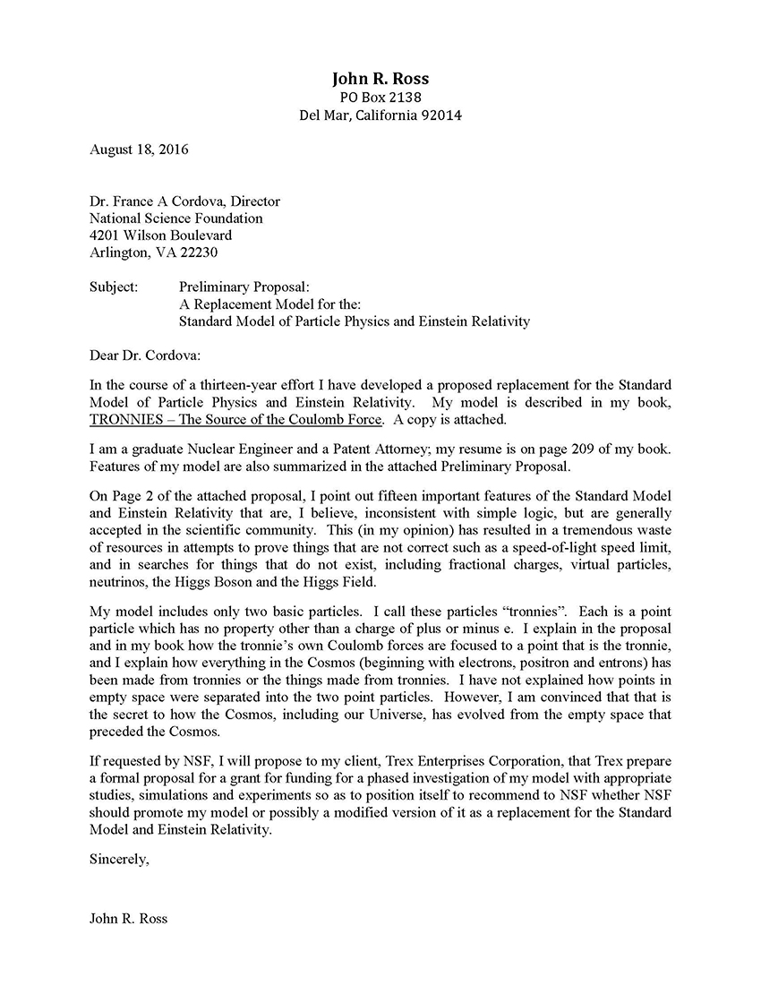 Letter to NSF